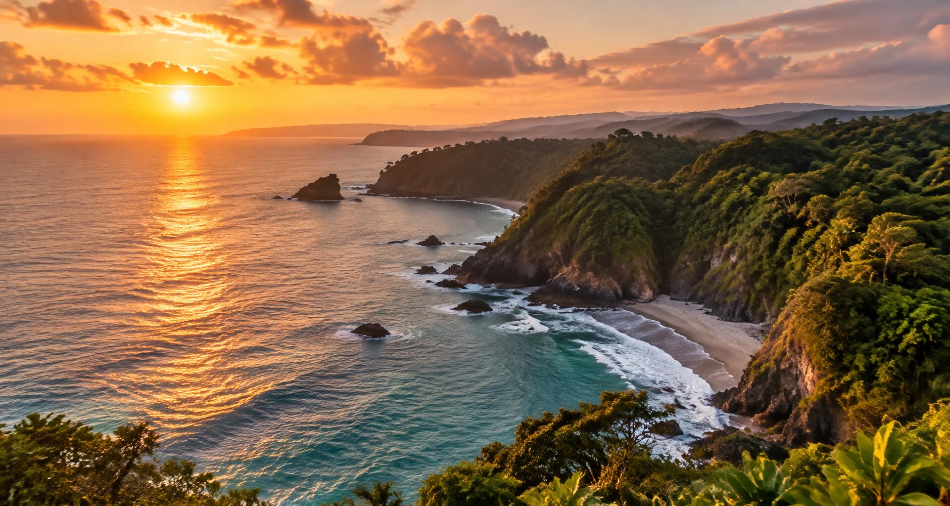 Costa Rica Pacific coastline at golden hour
